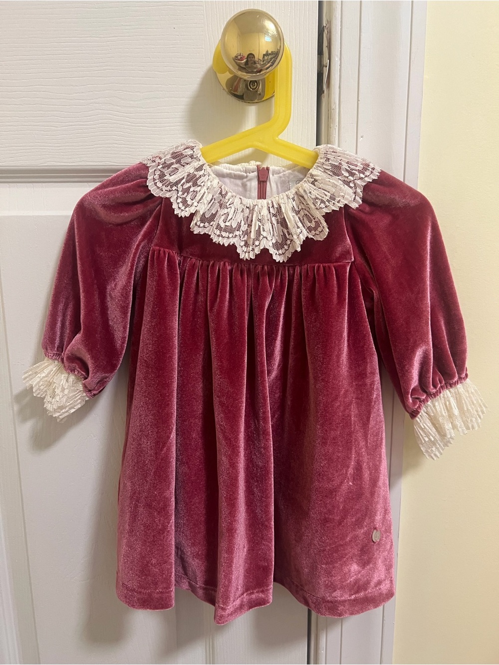 Patachou Pink Lace Baby Dress with Cream Lace Collar